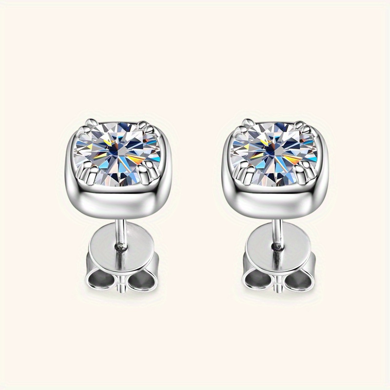 925 Silver Moissanite Square Stud Earrings, Unisex Gift